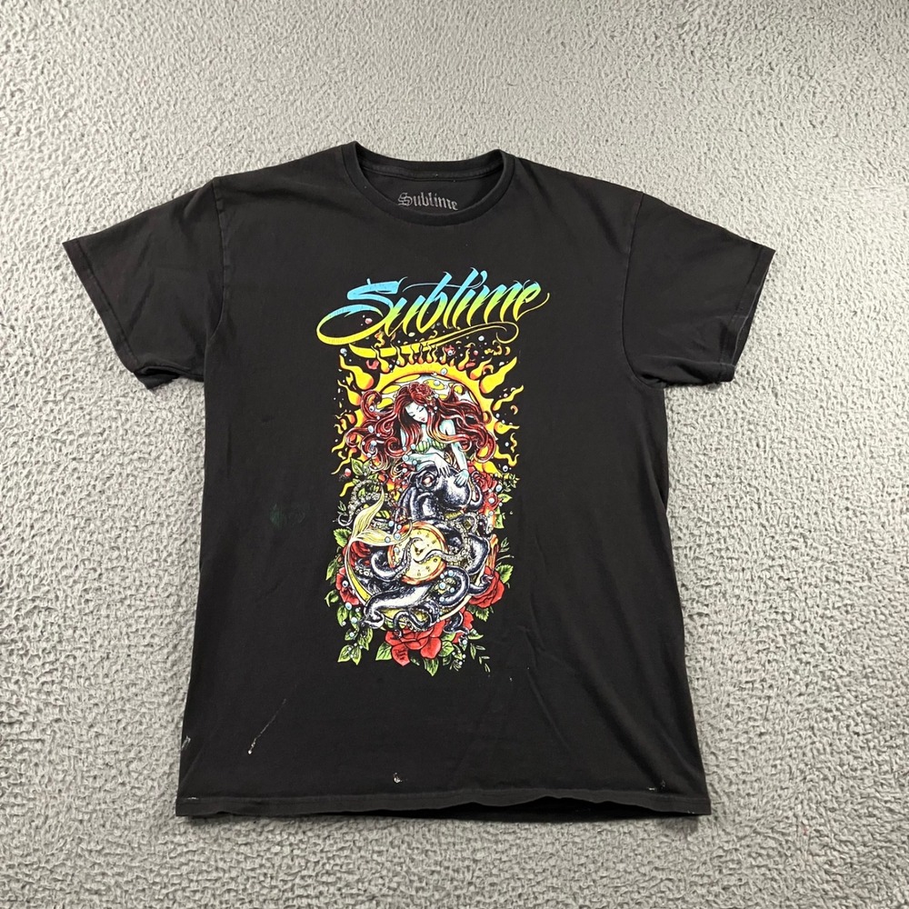 Sublime‎ Graphic T-Shirt Men M Black Mermaid Octopus Ska Punk Band Tee Thrashed